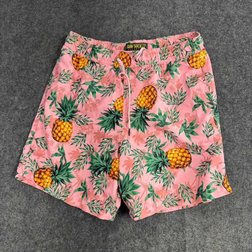 Surf Society Swimwear Swim Shorts Pineapples Lined Pink Board Trunks Mens Medium